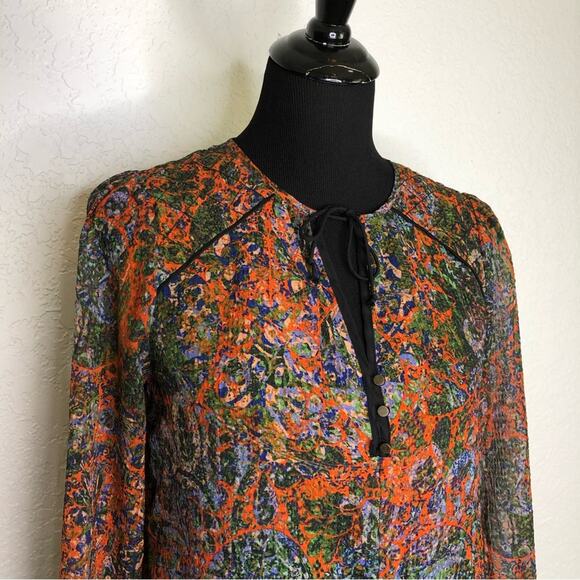 Anthropologie Edme & Esyllte orange floral semi sheer peasant top size 2 - Picture 2 of 13